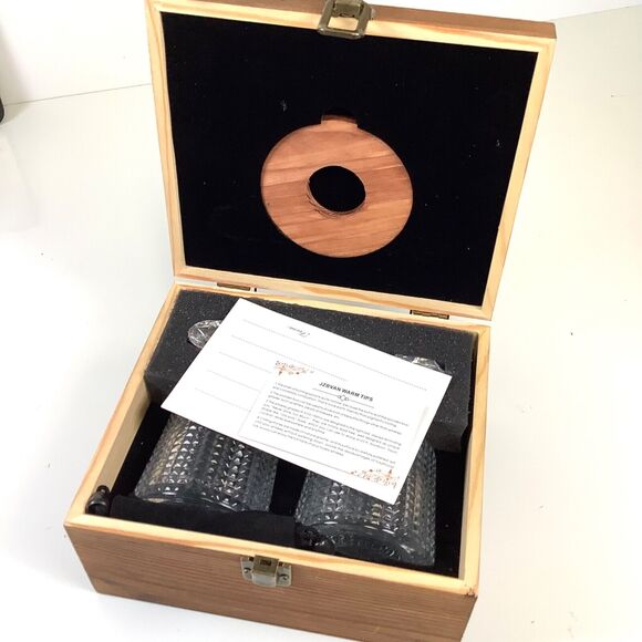 Pair Crystal Whiskey Glasses Gift Box Set Silk Lowball w/Rocks & Tongs JZBVAN - Picture 5 of 8